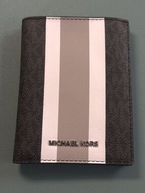 Michael Kors Passport Cover Black MK Signature Canvas Stripe